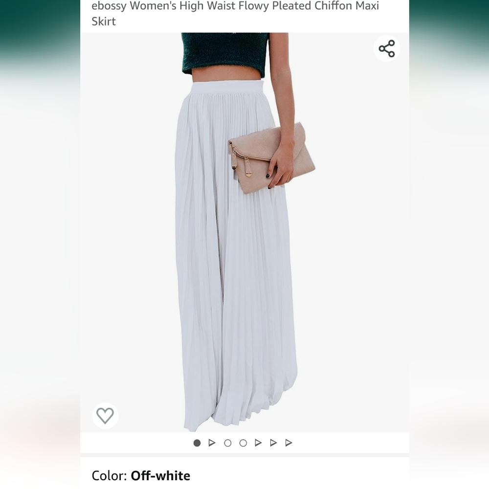 High Waisted Flowy Pleated Chiffon Maxi White Skirt size Medium women's …